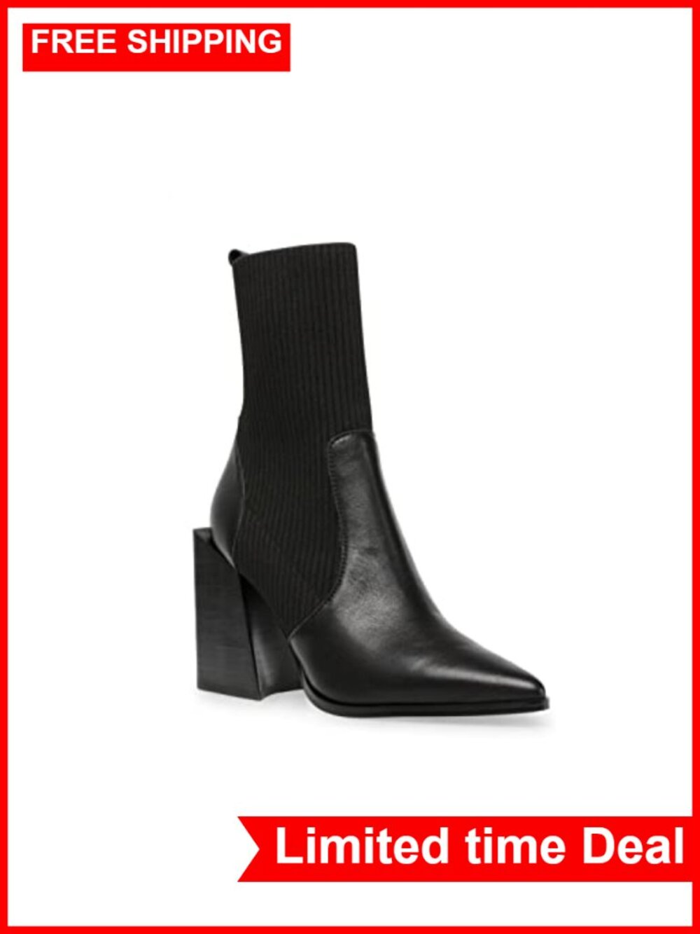 Women's Chunky Stacked Heel Ankle Boots Pointed Toe Slip On Faux Leather